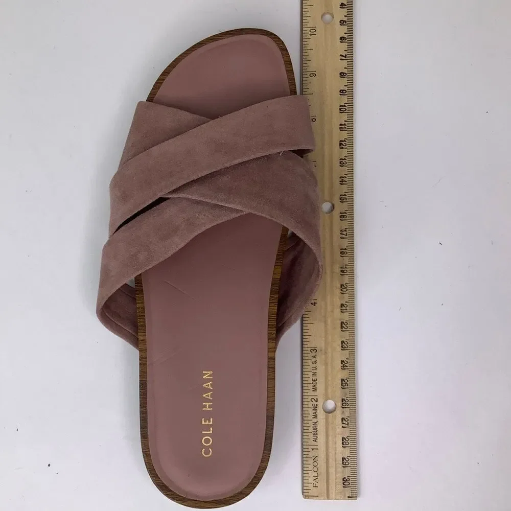 Cole Haan Braelyn Footbed Burlwood Blush Pink Suede Women’s Flat Sandal Sz 7